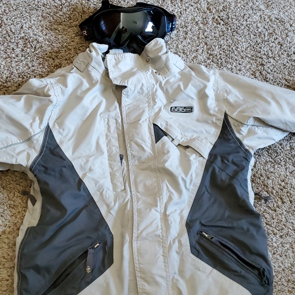 686 snow jacket with board and boots